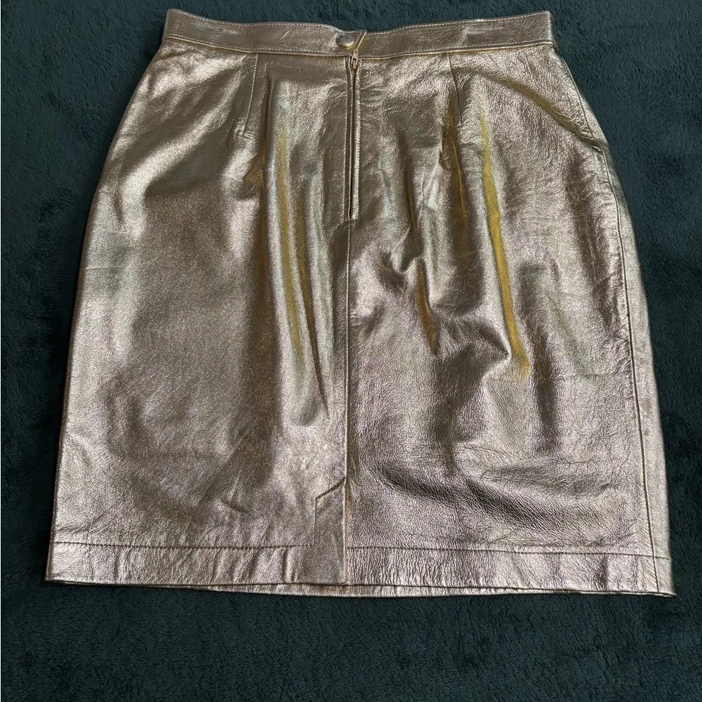 Vintage Lillie Rubin Suit Jacket & Skirt Set in Gold metallic leather 80 90s L - Picture 5 of 13